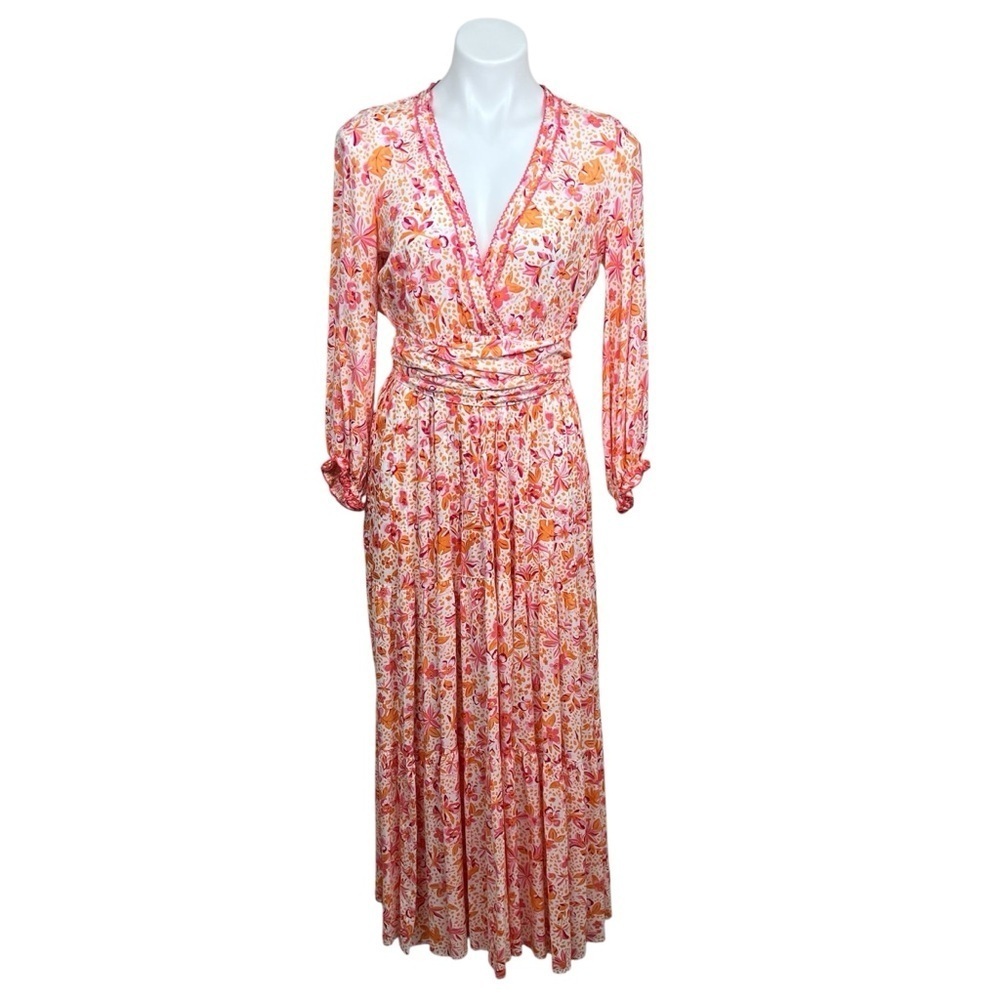 Poupette St Barth Emily Long MAxi Dress Floral Print Pink Monaco